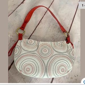 Sabrina Scala White Leather Stitched Purse Handbag